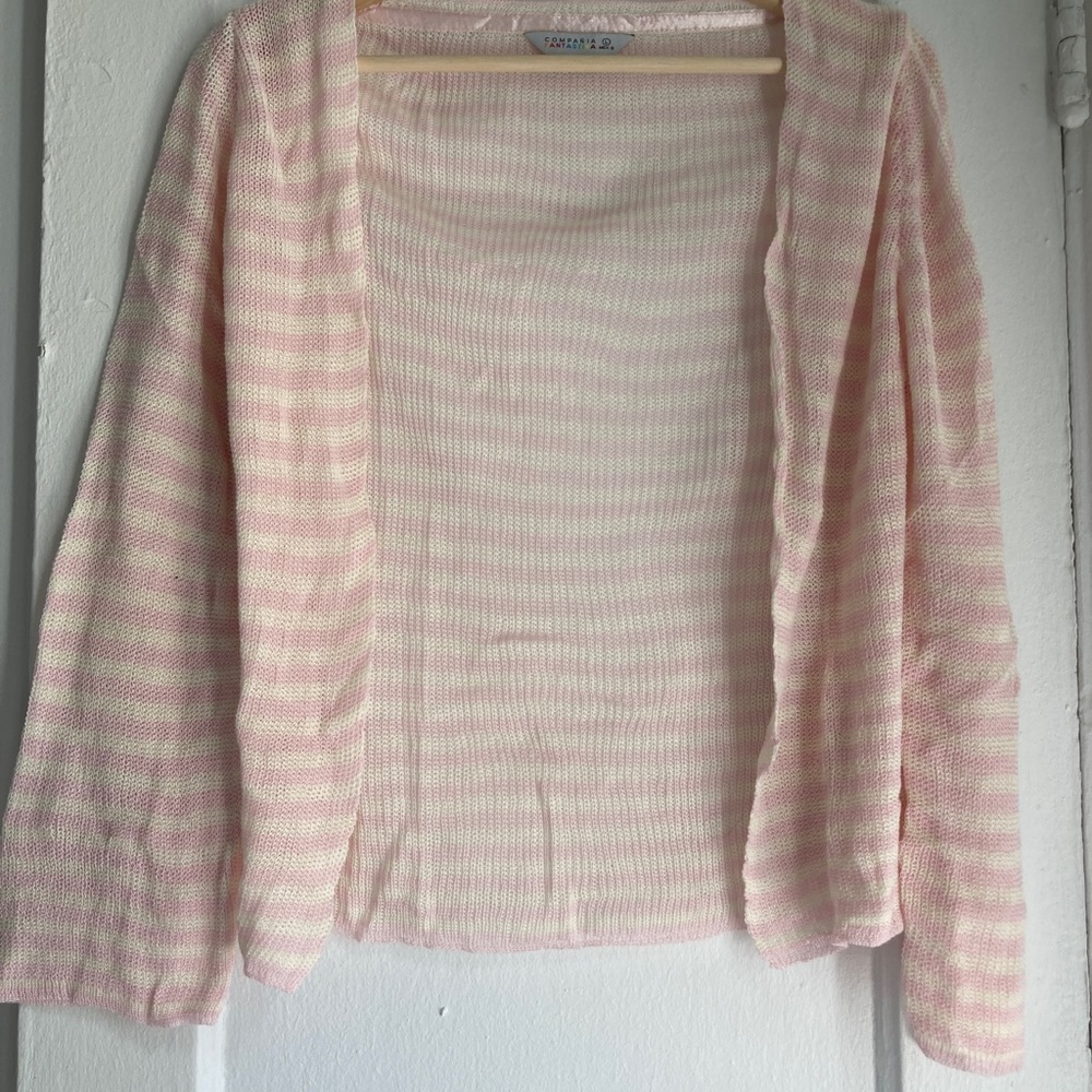 Compañía fantastica 100% cotton pastel pink and cream cardigan